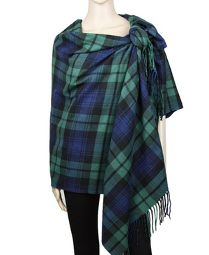 Plaid Cashmere Feel Blanket/Scarf/Shawl-Green/Blue/Black