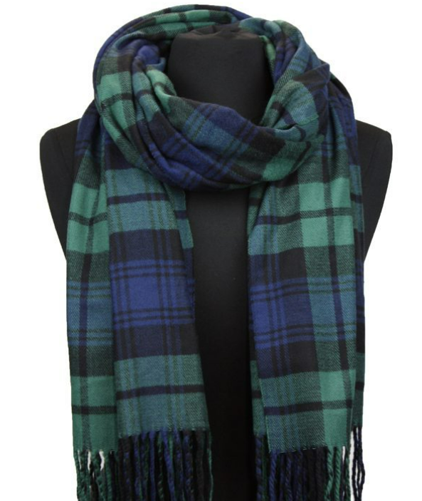 Plaid Cashmere Feel Blanket/Scarf/Shawl-Green/Blue/Black
