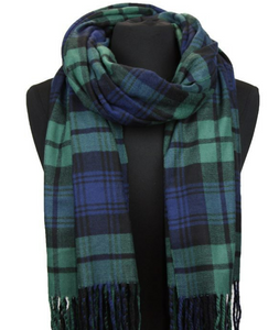 Plaid Cashmere Feel Blanket/Scarf/Shawl-Green/Blue/Black