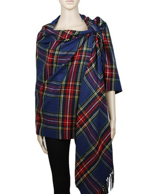 Plaid Cashmere Feel Blanket/Scarf/Shawl-Blue/Red