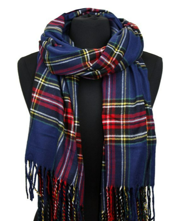 Plaid Cashmere Feel Blanket/Scarf/Shawl-Blue/Red