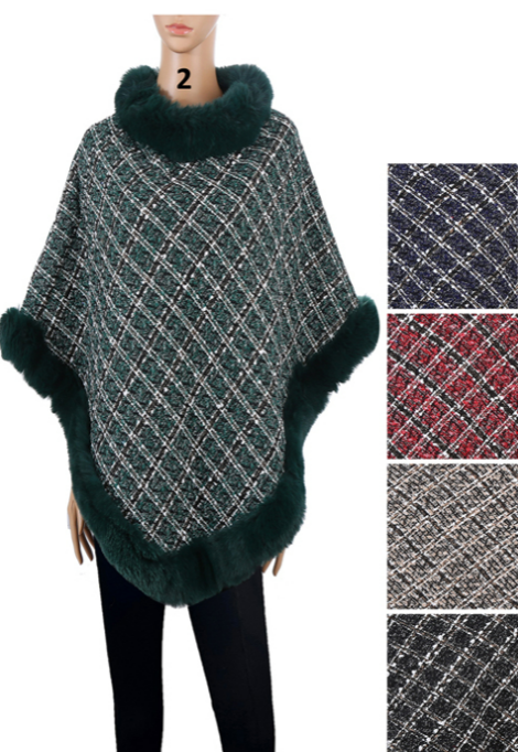 Winter Poncho with Fur Trim-Various Colors