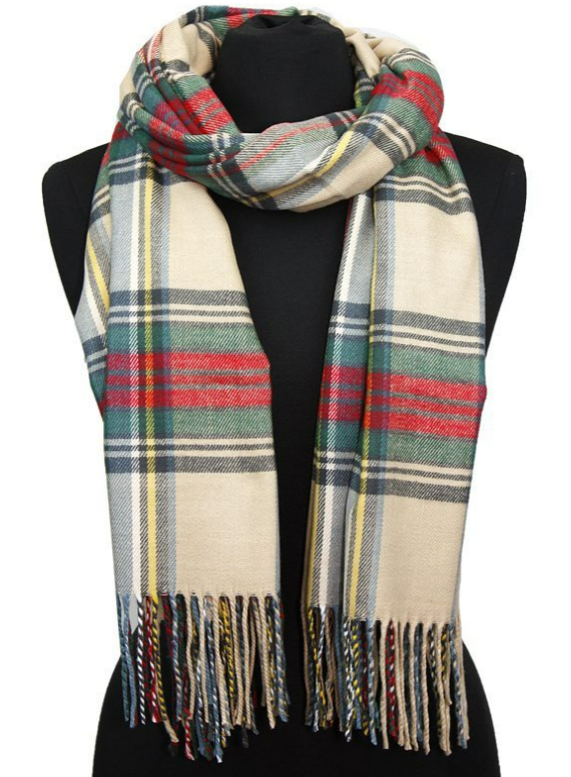 Plaid Cashmere Feel Blanket/Scarf/Shawl-Green/Red/Tan
