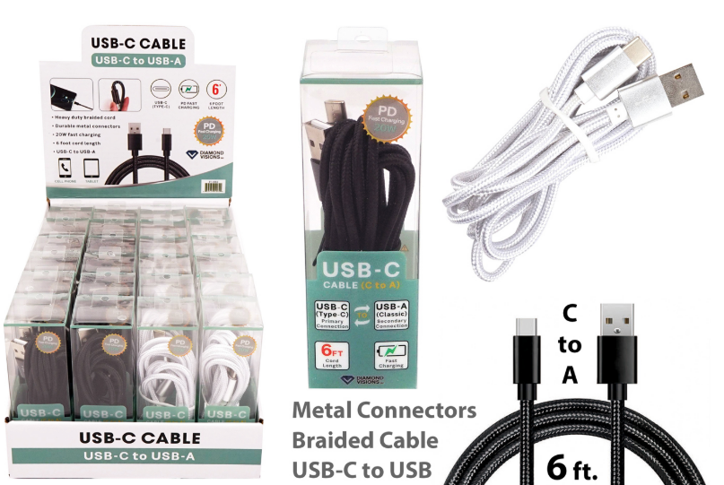 Braided USB-C Cable (C to A) (6')