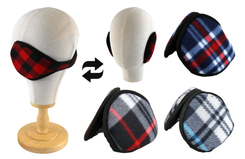 Behind-the-Head Earmuffs with Fuzzy Lining (Plaid)