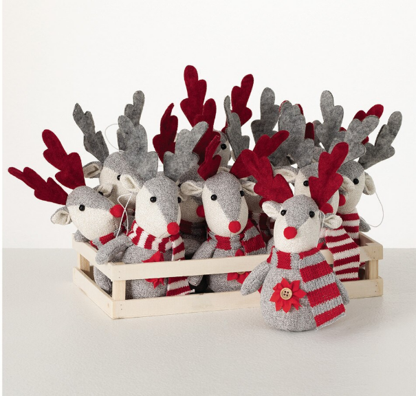 Sullivan Plush Reindeer Ornament In Crate, SET/12, Polyester, 4.5"Lx3"Wx7.25"H