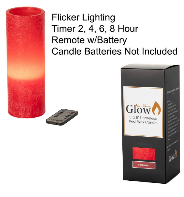 Vance Kitira Flameless Glow LED Wax Candle Cranberry 3"Dx9"H Batteries Not Included