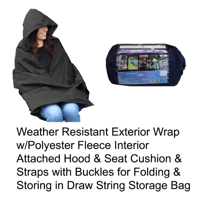 Any Wear Cushion Wrap Weather Resistant, Black w/Attached Hood, Straps, Storage Bag