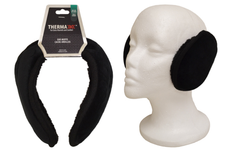 Behind the Head Earmuffs with Fuzzy Lining (Black)