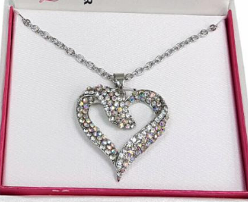 MULTICOLORED CZ HEART NECKLACE-(comes in silver or gold)