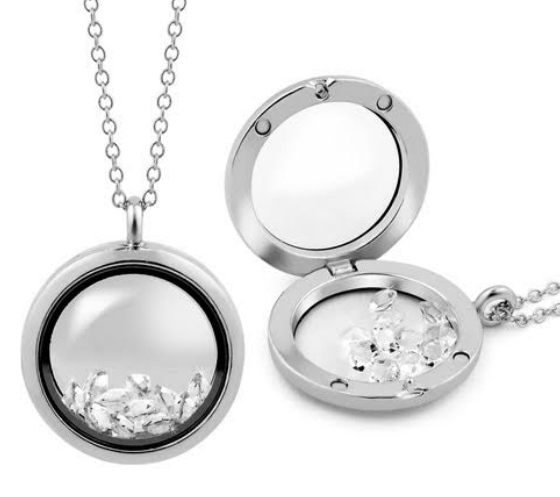 Floating Locket Necklace with White Stones