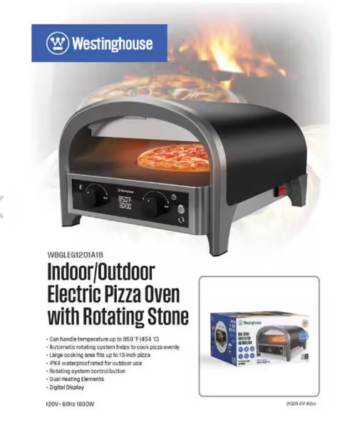 Westinghouse Electric Pizza Oven Indoor Or Outdoor w/13" Rotating Stone