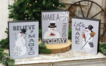Snowman Holiday Box Signs- Hang/Stand- Set of 3