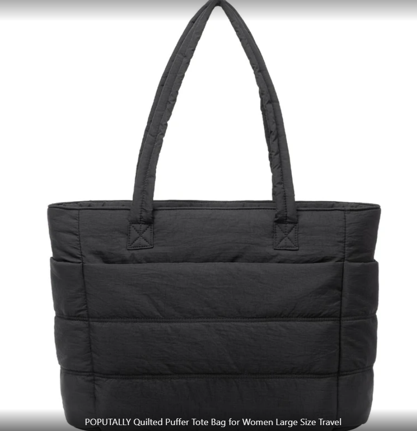 Quilted Puffer Tote Bag for Women Large Size Travel Tote Bags for Work with Zipper Shoulder Bag with Compartments(Black)