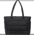 Quilted Puffer Tote Bag for Women Large Size Travel Tote Bags for Work with Zipper Shoulder Bag with Compartments(Black)