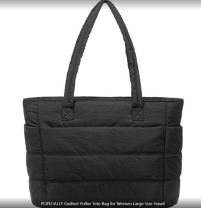 Quilted Puffer Tote Bag for Women Large Size Travel Tote Bags for Work with Zipper Shoulder Bag with Compartments(Black)