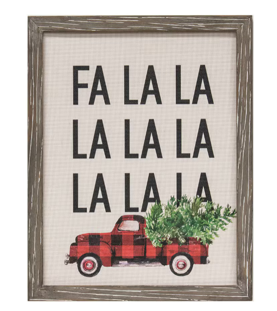 Framed Wall Decor Red Truck Farm Fresh Trees/Hot Cocoa 20"x14"H