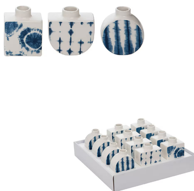 White & Blue Mini Bud Vase 3 Asst