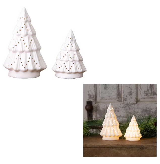Audrey’s Bisque White LED Christmas Tree Set – 2 Trees with Timer & Batteries