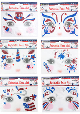 SEQUIN FACE ART ON CLIP STRIP (USA/PATRIOTIC)