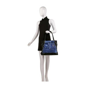Belted Jean Design Tote Handbag-Blue Black