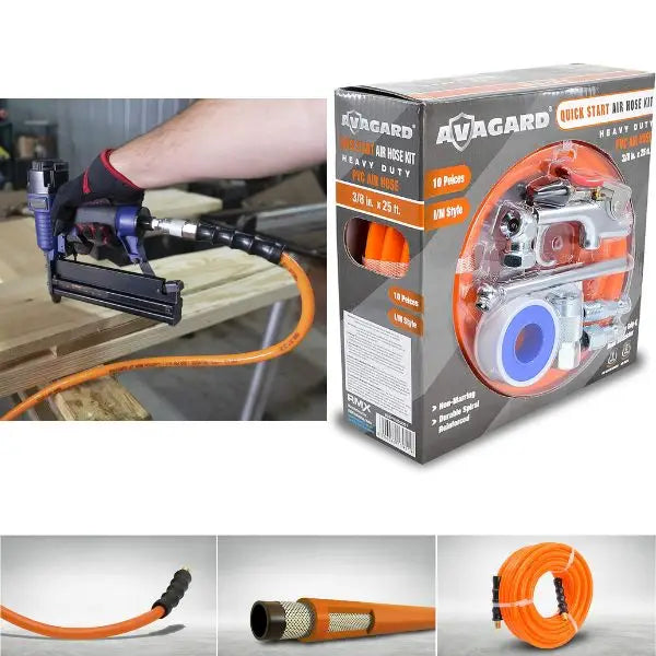 Avagard Tool - Heavy Duty Quick Start Air Hose Kit - 10PC Kit Durable Spiral Reinforced