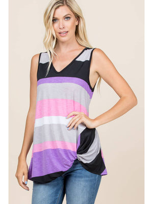 Color Block Side Twist Tunic Tank-Pink/Purple-Size-Small-Large