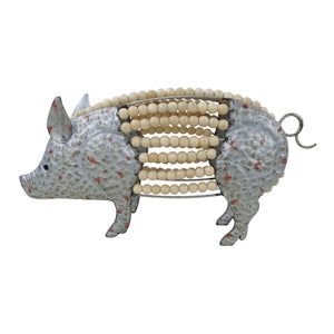 Metal Galvanized Pig with Wood Beads
