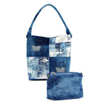Four Square Patchwork Denim Hobo Set-Dark Blue