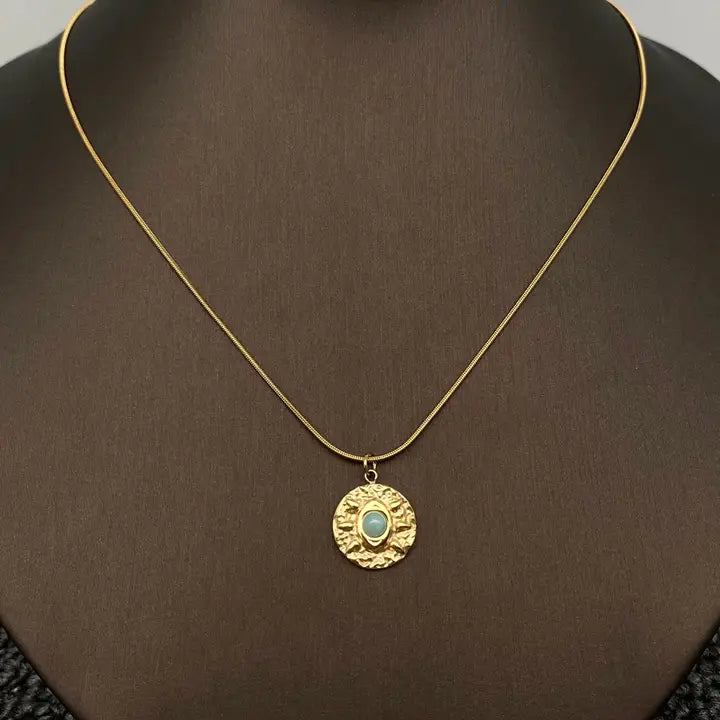 Inlaid Amazonite Eye Charm 18K GoldPlated Necklace 16 inches