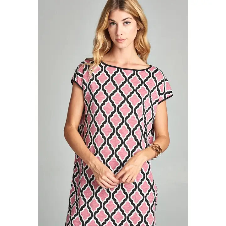 Printed Tunic Dress with Side Pockets-Mauve
