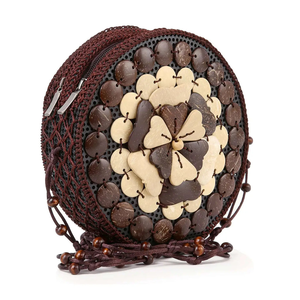 Decorative Round Shoulder Bag-Coffee