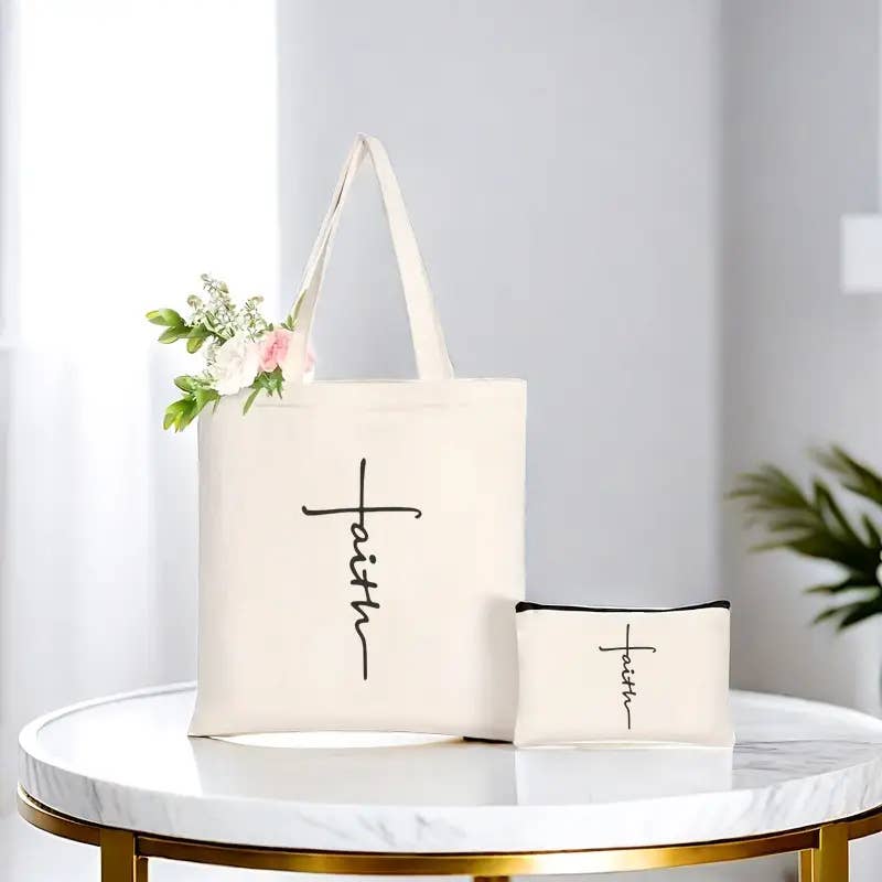 Faith Canvas Tote and Pouch Set – Inspirational Gift