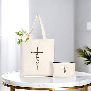 Faith Canvas Tote and Pouch Set – Inspirational Gift