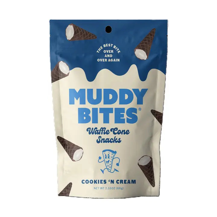 Muddy Bites Waffle Cone, Cookies & Cream, 2.33oz