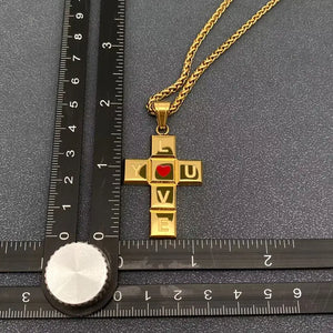 I Love You Heart Stainless Steel Cross Necklace-Gold