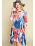 Plus Size Tie Dye Wash Out Fishtail Hem Dress-Blue/Rust