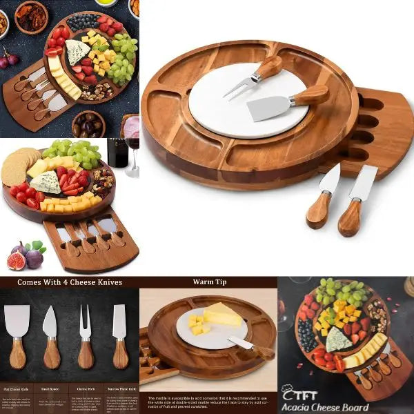 CTFT Cookery - #K5246-BlkBoxAcacia - 12"x12" Premium Acacia Cheese Board & Cutlery Set