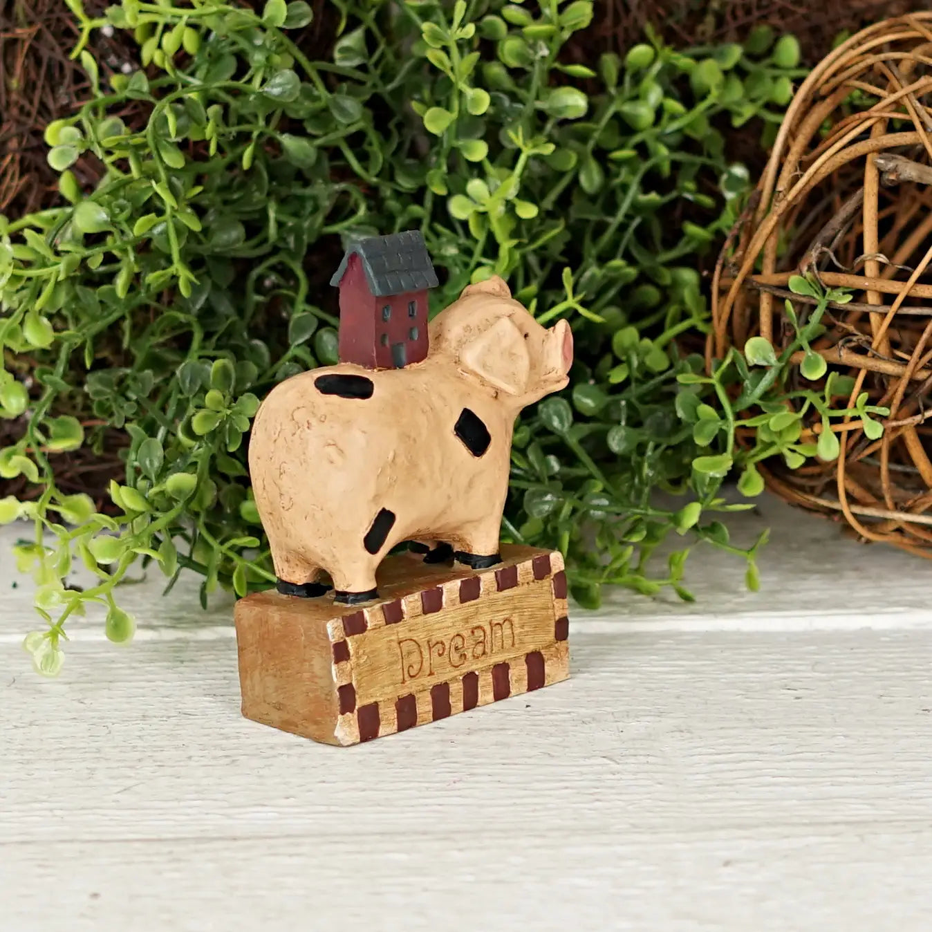 Country Figurine Block-Pig with House-Dream