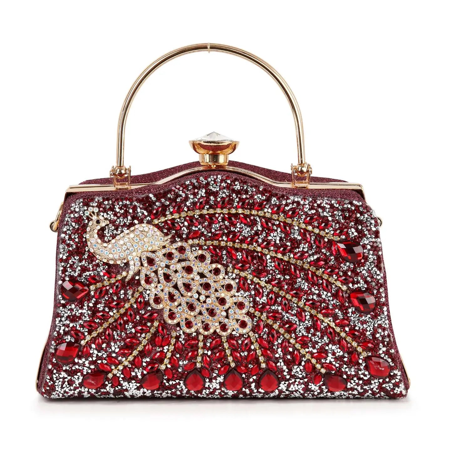 Highly Decorative Peacock Accented Evening Bag-Wine