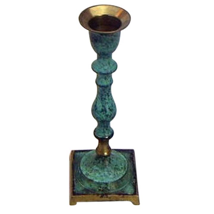 Solid Brass Golden Green Patina Candle Holder