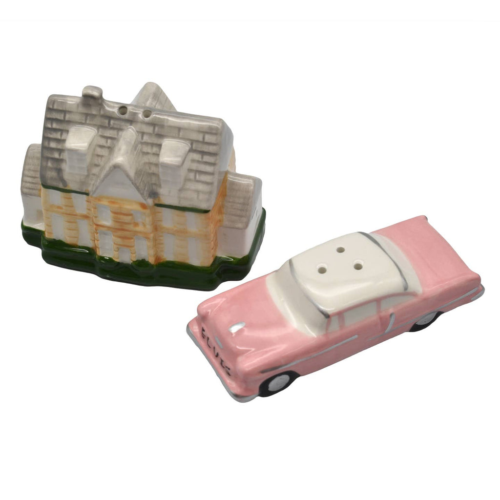 The King of Rock and Roll Salt & Pepper Shakers - Graceland & Caddy