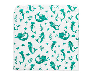 (Mermaid Print) - 100% Organic Muslin Everything Blanket by ADDISON BELLE -47' x 47"
