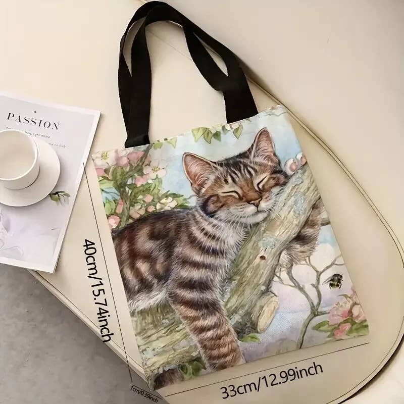 Cat On Blossom Branch Tote Bag – Whimsical and Functional