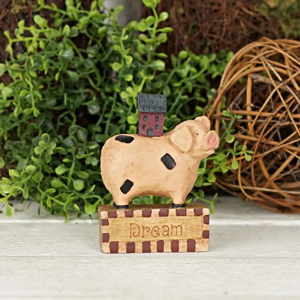 Country Figurine Block-Pig with House-Dream