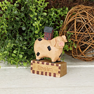 Country Figurine Block-Pig with House-Dream
