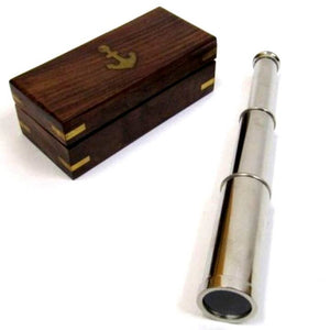 Pullout Telescope 9" Chrome Finish with Wooden Box