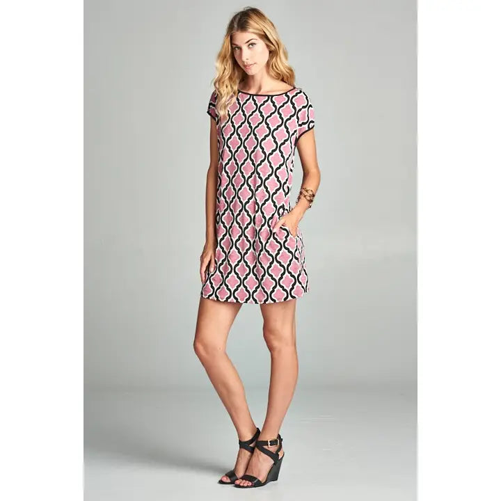 Printed Tunic Dress with Side Pockets-Mauve