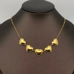 5 Glossy Heart Linked 18K Gold Plated Stainless Steel Necklace)