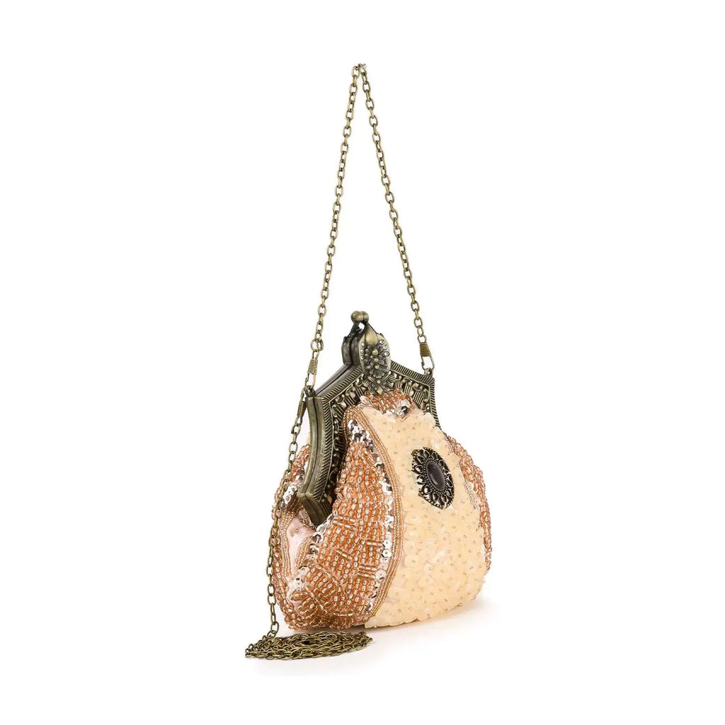 Ornate Retro Stone Evening Bag-Rose Gold
